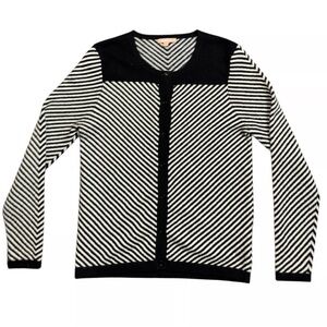 Kier + J Womens Chevron striped Cashmere Sweater cardigan Large